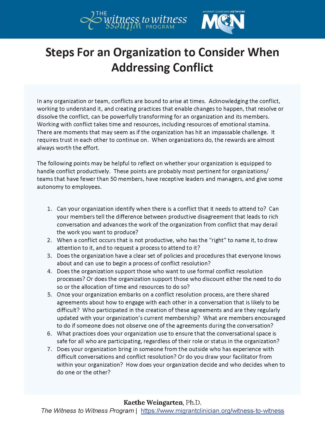 Steps For an Organization to Consider When Addressing Conflict