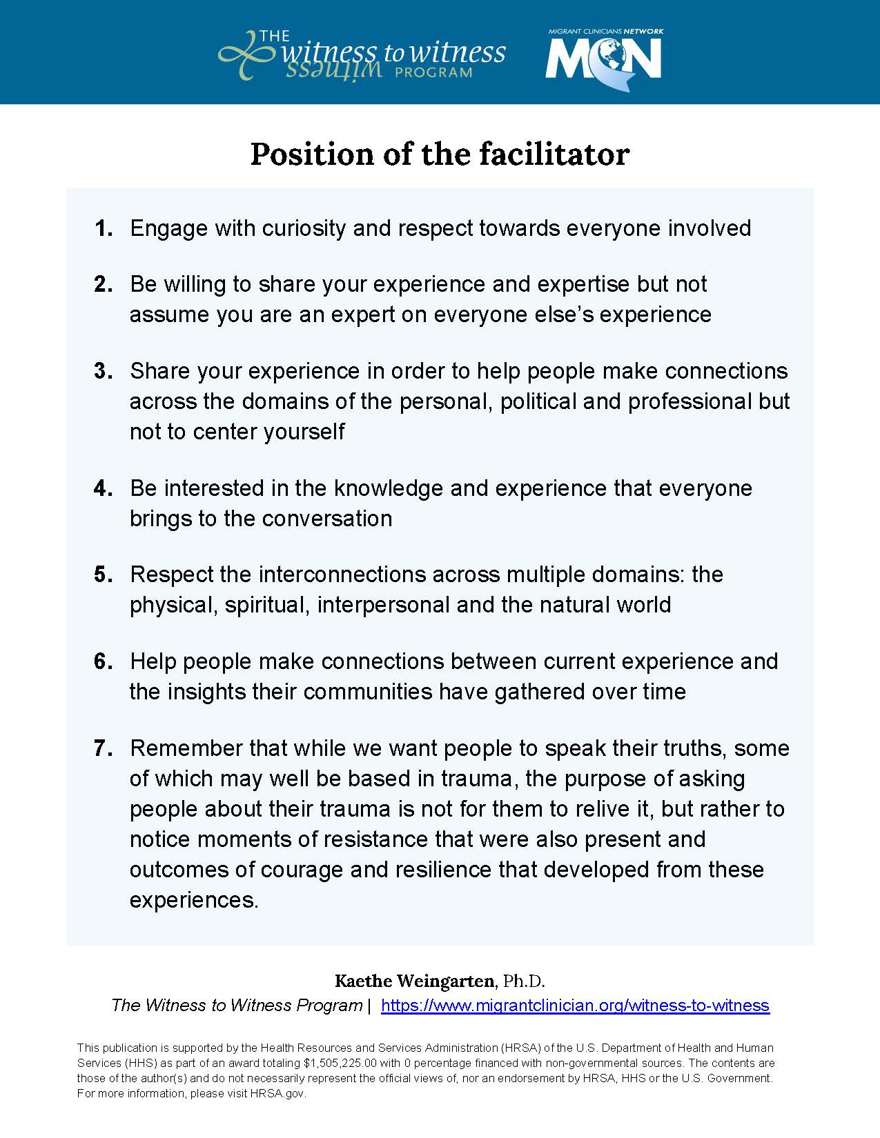 Position of the facilitator