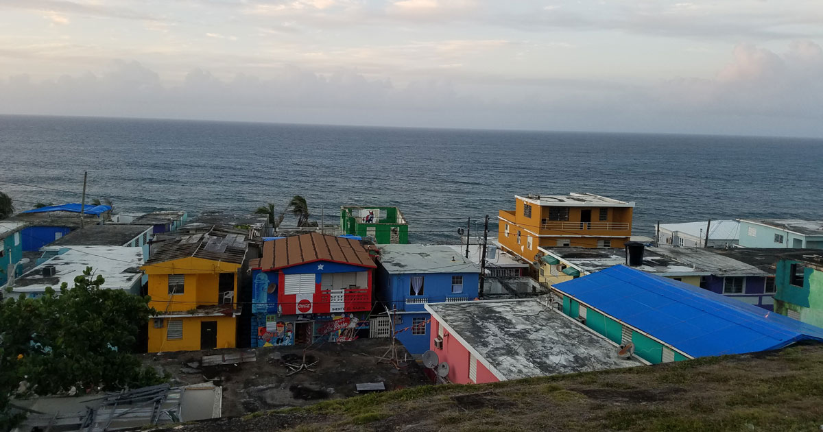 Battered town along coastline in Puerto Rico