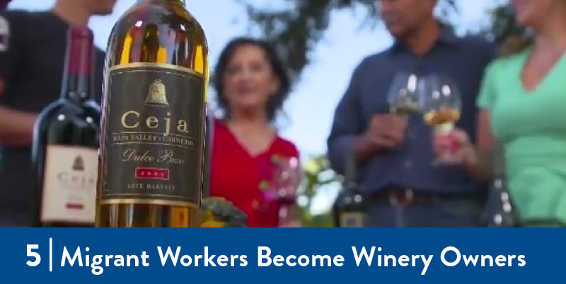 A photo of people enjoying a bottle of wine from the migrant worker owned winery