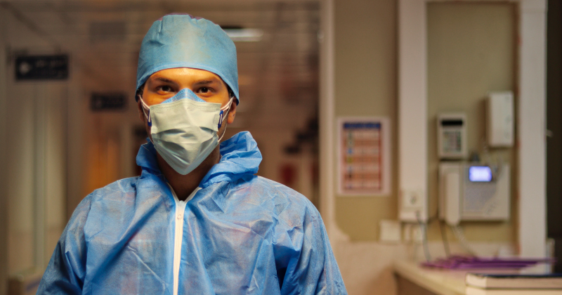 A clinician wearing ppe in the hospital