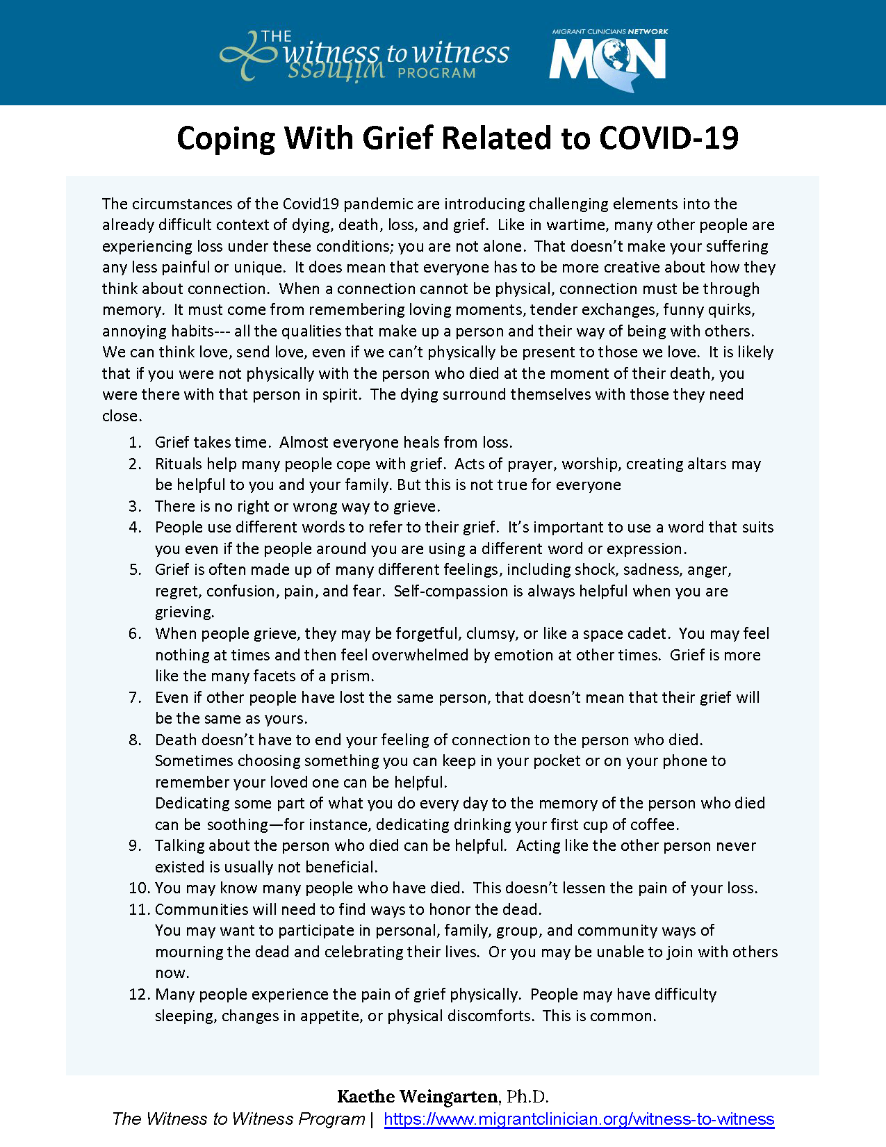 Coping with Grief Related to COVID-19
