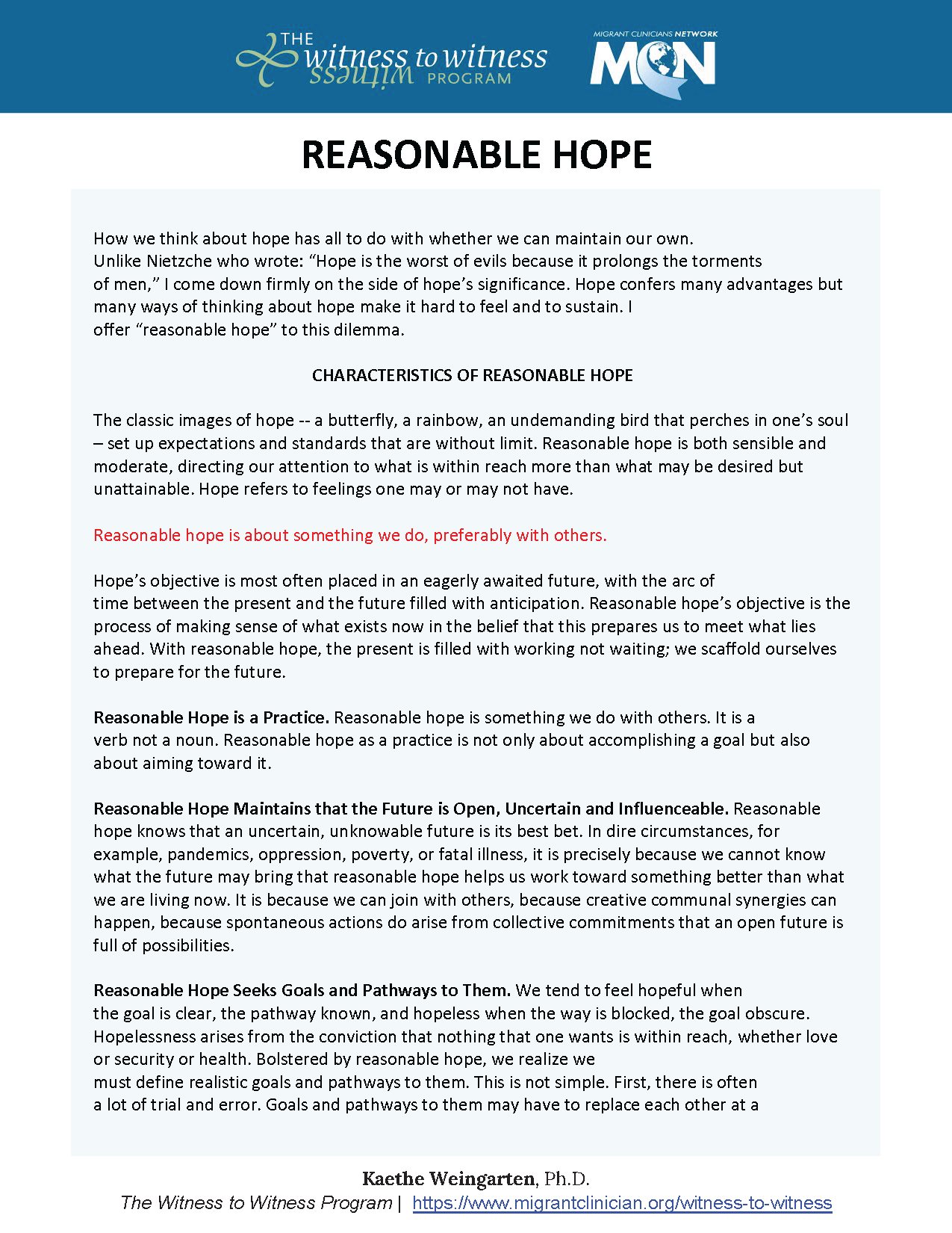 Reasonable Hope