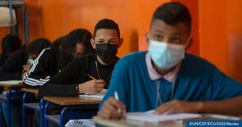 Students wearing masks in class