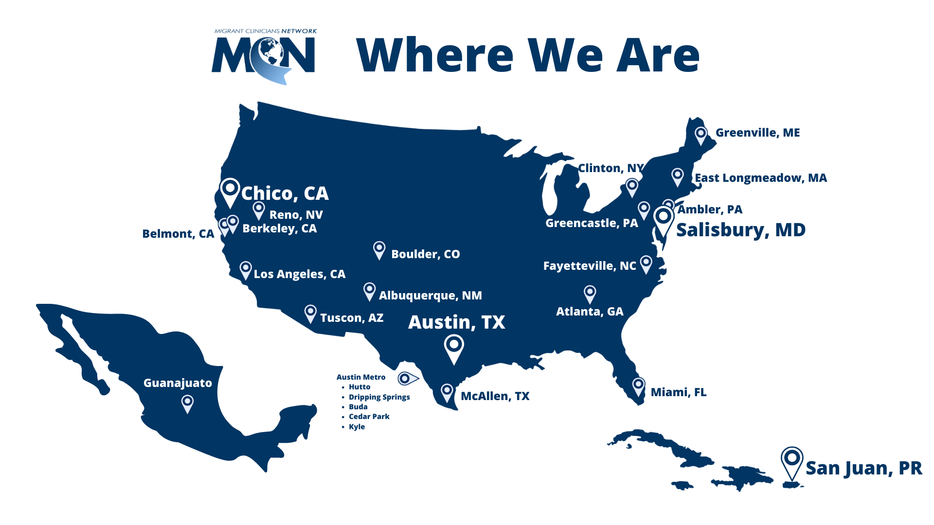 Map of MCN office locations - 2023
