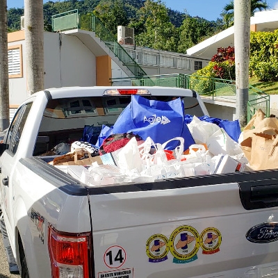 A truck loaded with supplies donated for those impacted by the earthquakes